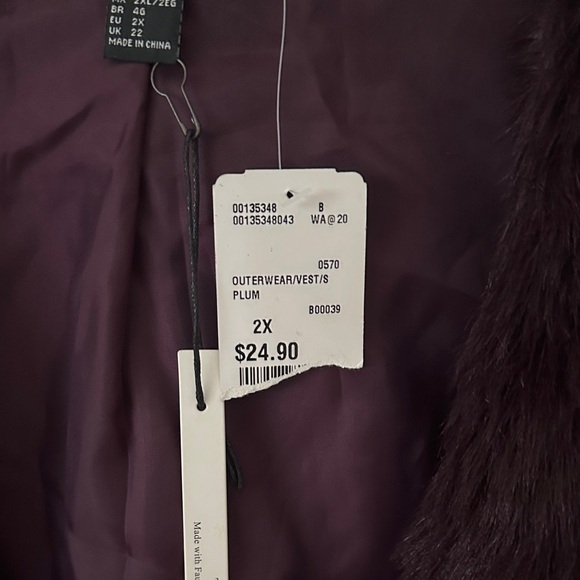 New! Forever 21 Deep Purple Faux Fur Vest sz 2X - Picture 7 of 9